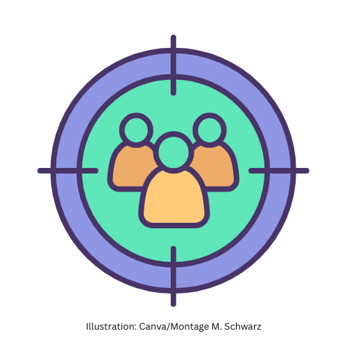eine Illustrationen von drei Personen in einem Zielfeld